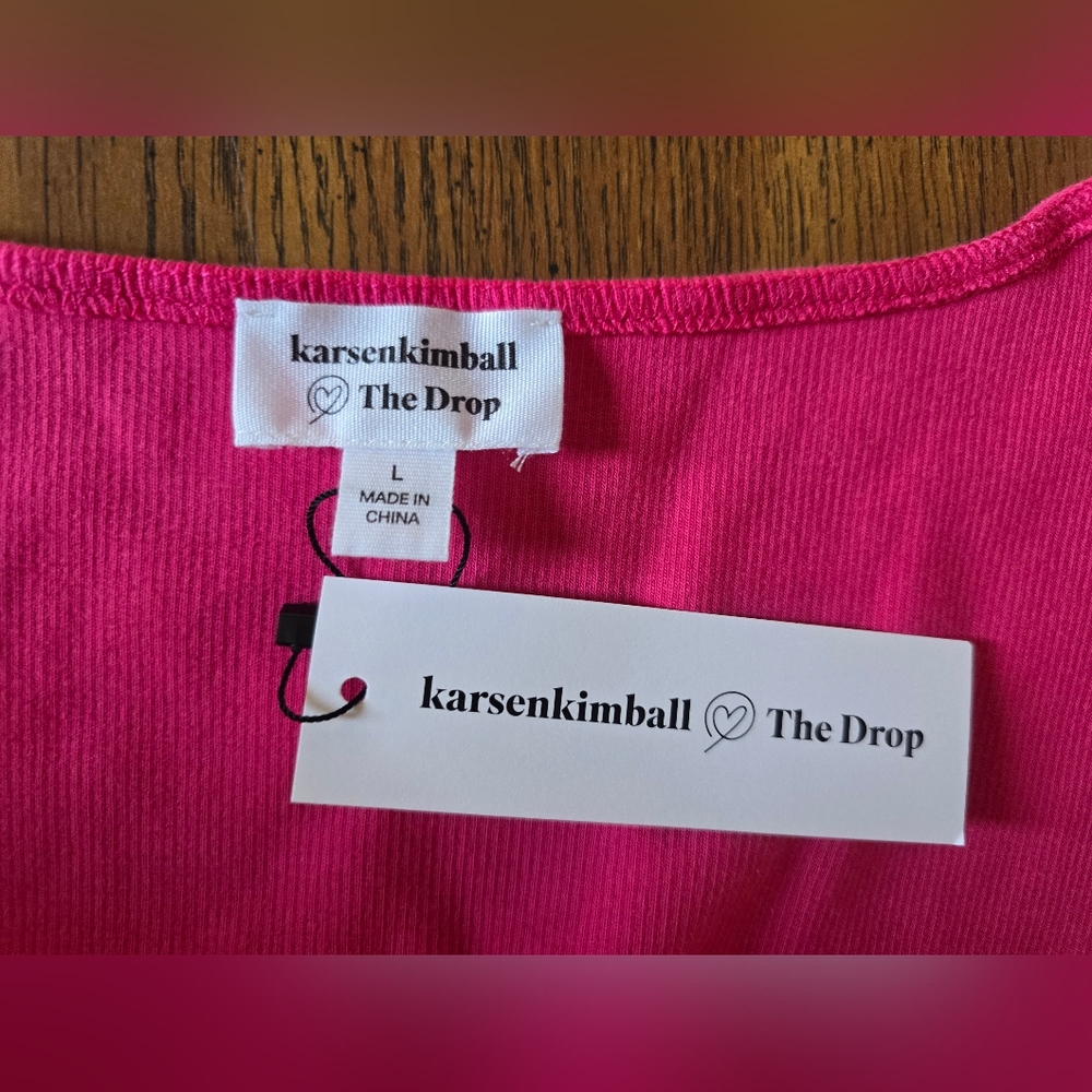 NWT The Drop Karsen Kimball Hot Pink Ribbed Sweetheart Neckline Crop Top Size L - Picture 6 of 8